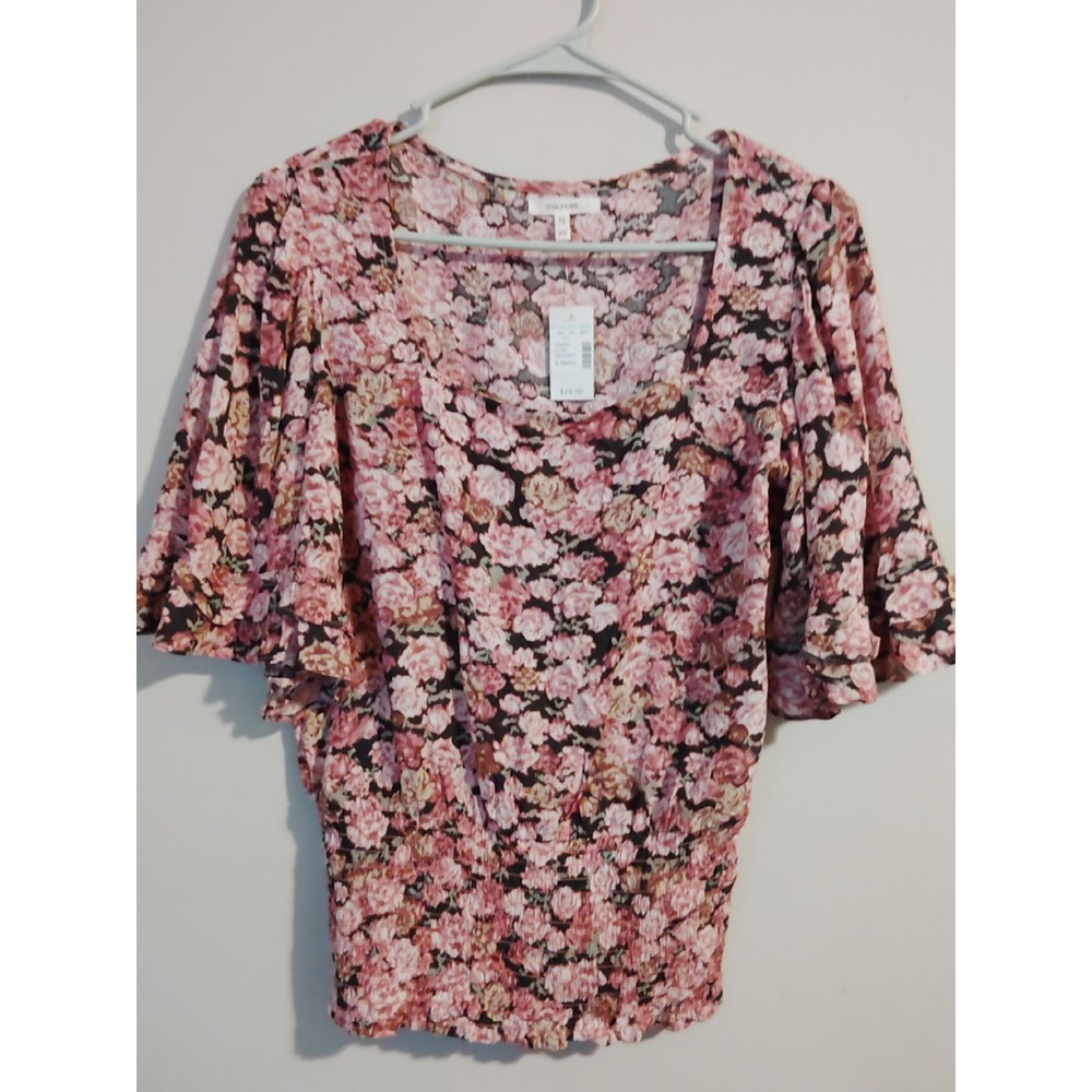 Maurices Womens Floral Square Neck Flutter Sleeve Smocked Waist Blouse Size XS